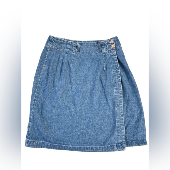 Ruff Hewn Blue Denim 90’s vintage Wrap Midi Skirt Size 8 - Picture 1 of 4